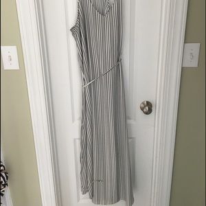 Black and white striped midi dress