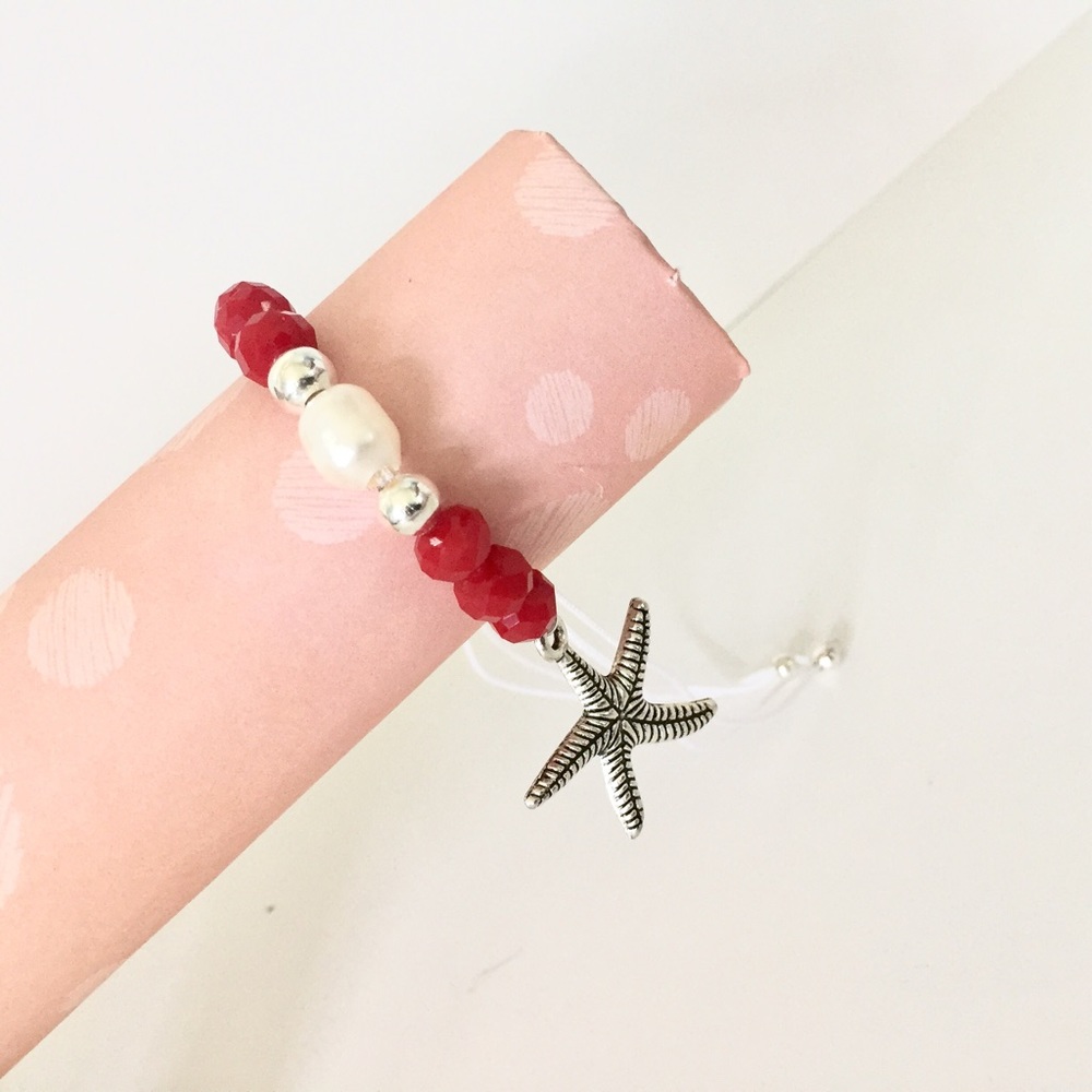 Red & White Nylon thread Adjustable bracelet Star