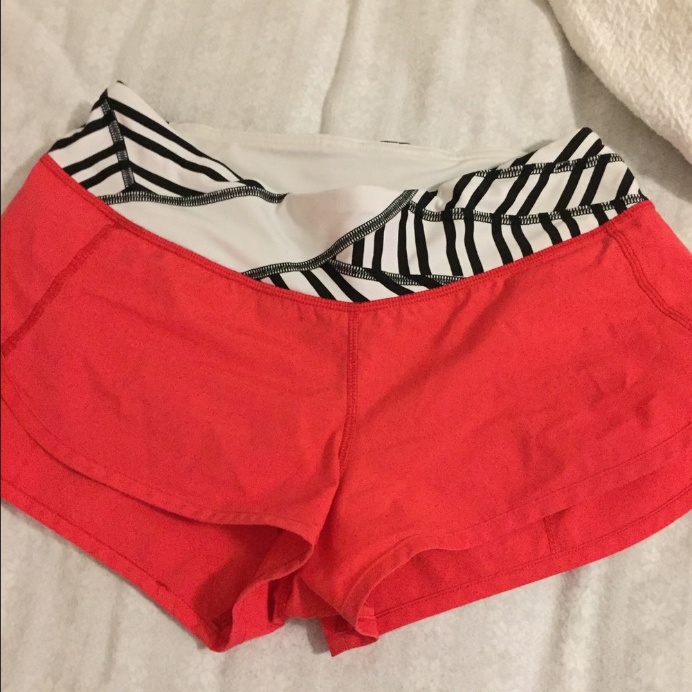 Red lululemon running shorts