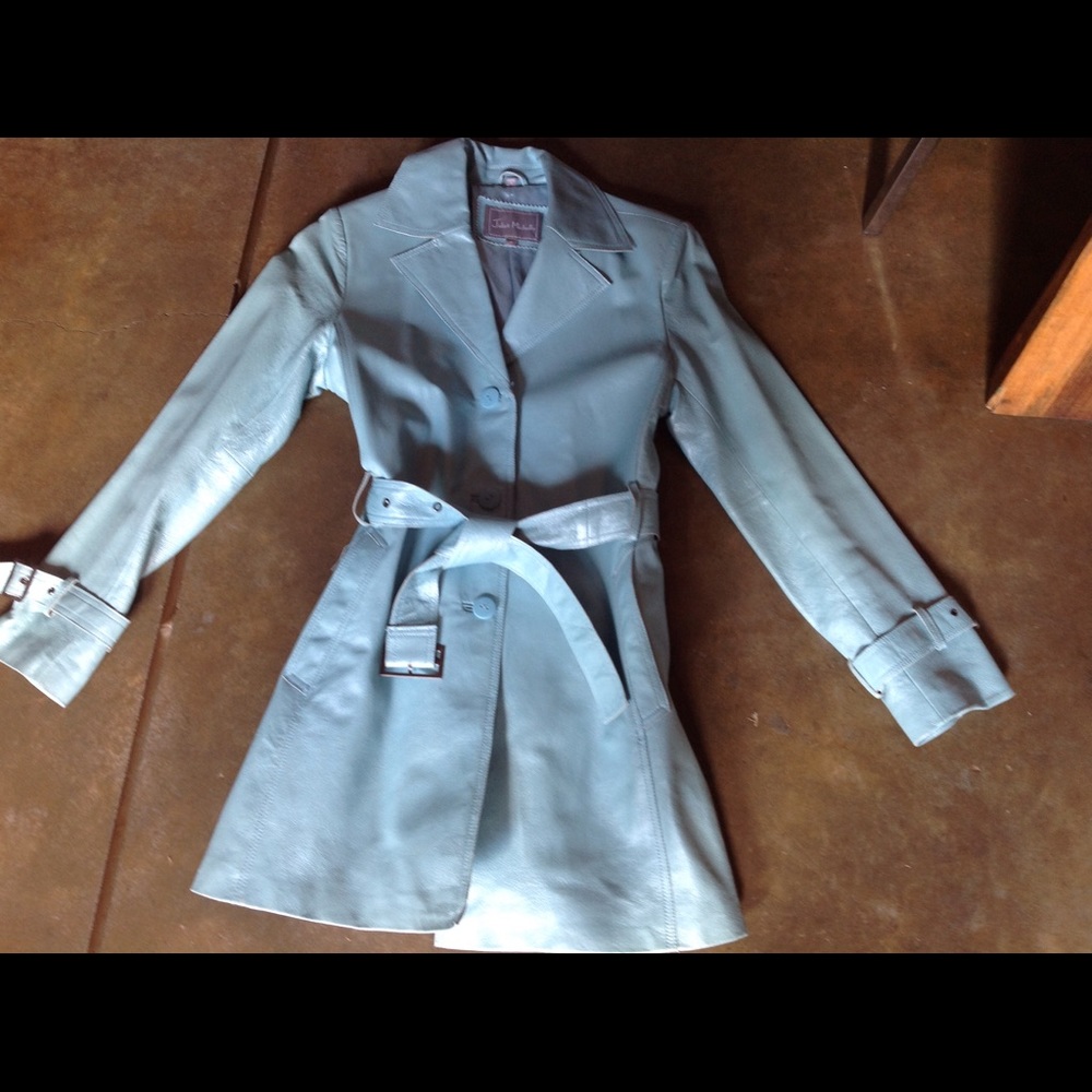 Aqua leather coat