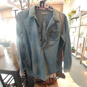 madewell half button up denim shirt