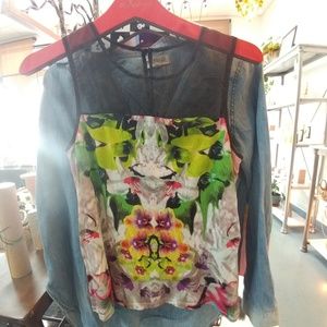 top with sheer upper and multi colored lower