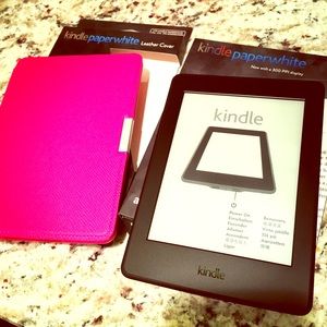 kindle paperwhite with pink leather cover