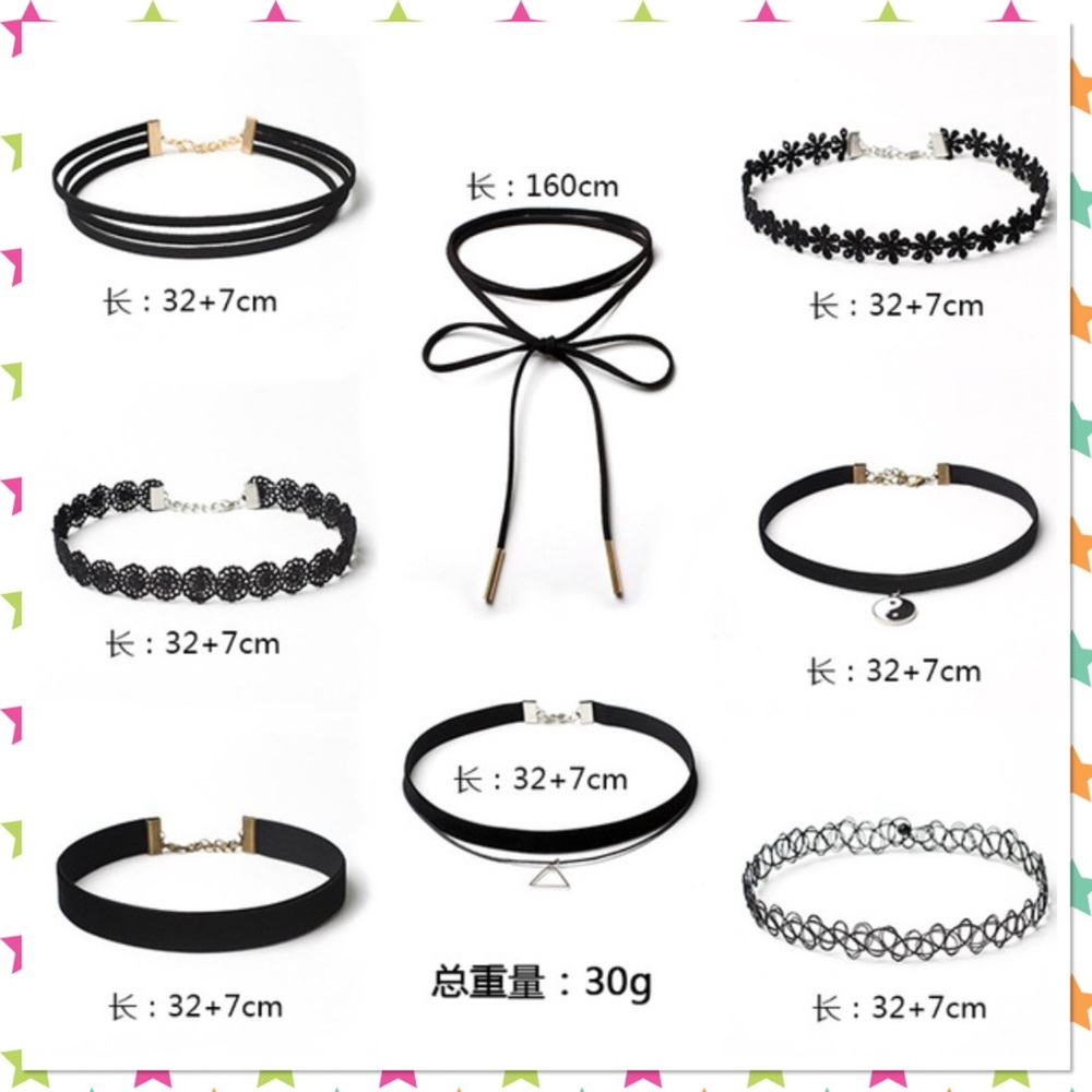 Fashion 8 pics set lace leather choker necklace - Picture 2 of 3