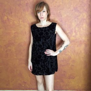 Vintage Mini shift dress black VELVET burnout