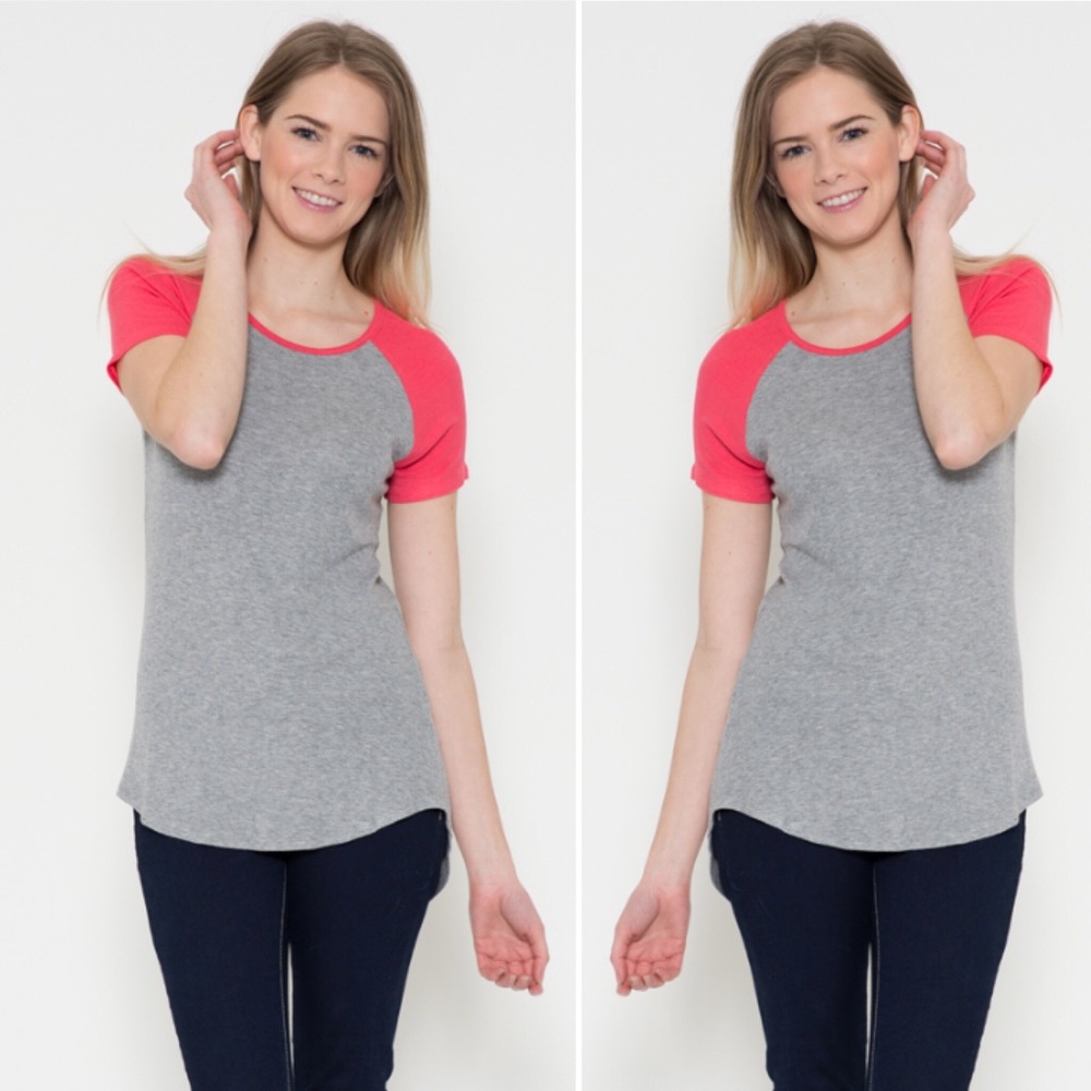 Gray & Pink Short Sleeve Tee