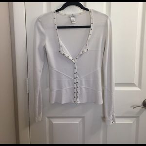 White button down sweater
