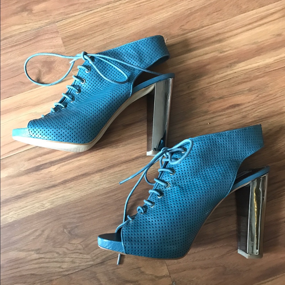 NEW Baby blue perforated leather ankle bootie