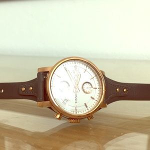 Fossil Rosegold and grey leather watch