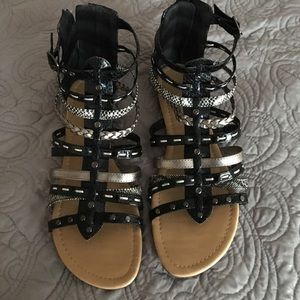 Mixed Media Gladiator Sandals