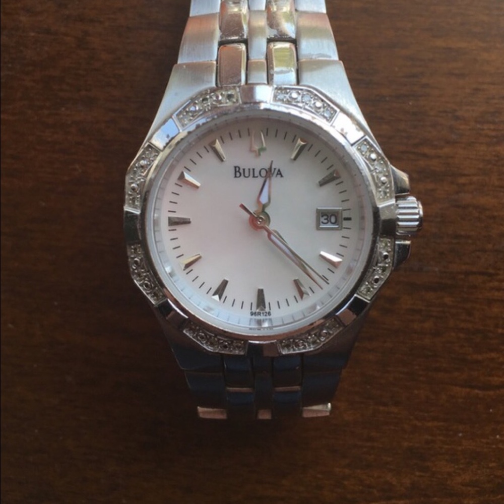 Bulova mother of pearl watch diamond accents