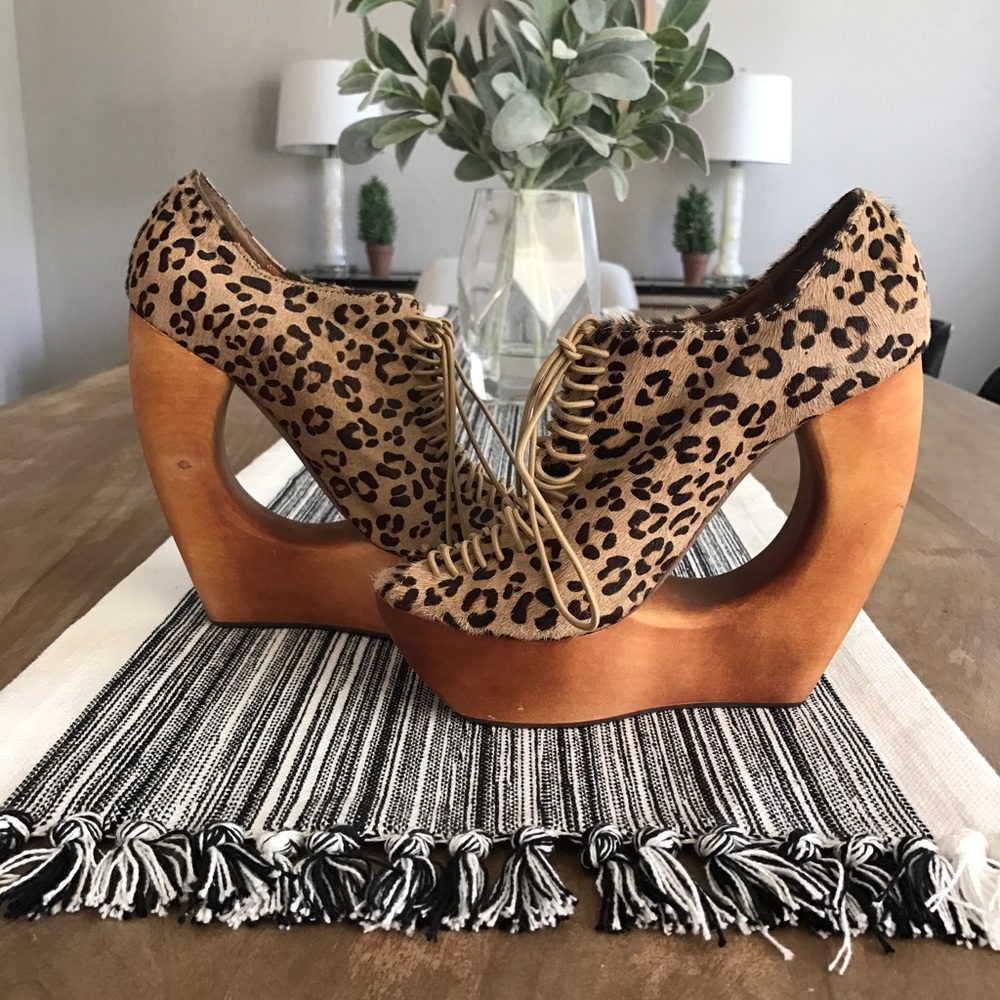 Jeffrey Campbell pony hair leopard print heels