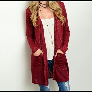 Lightweight Burnout Cardigan - Merlot