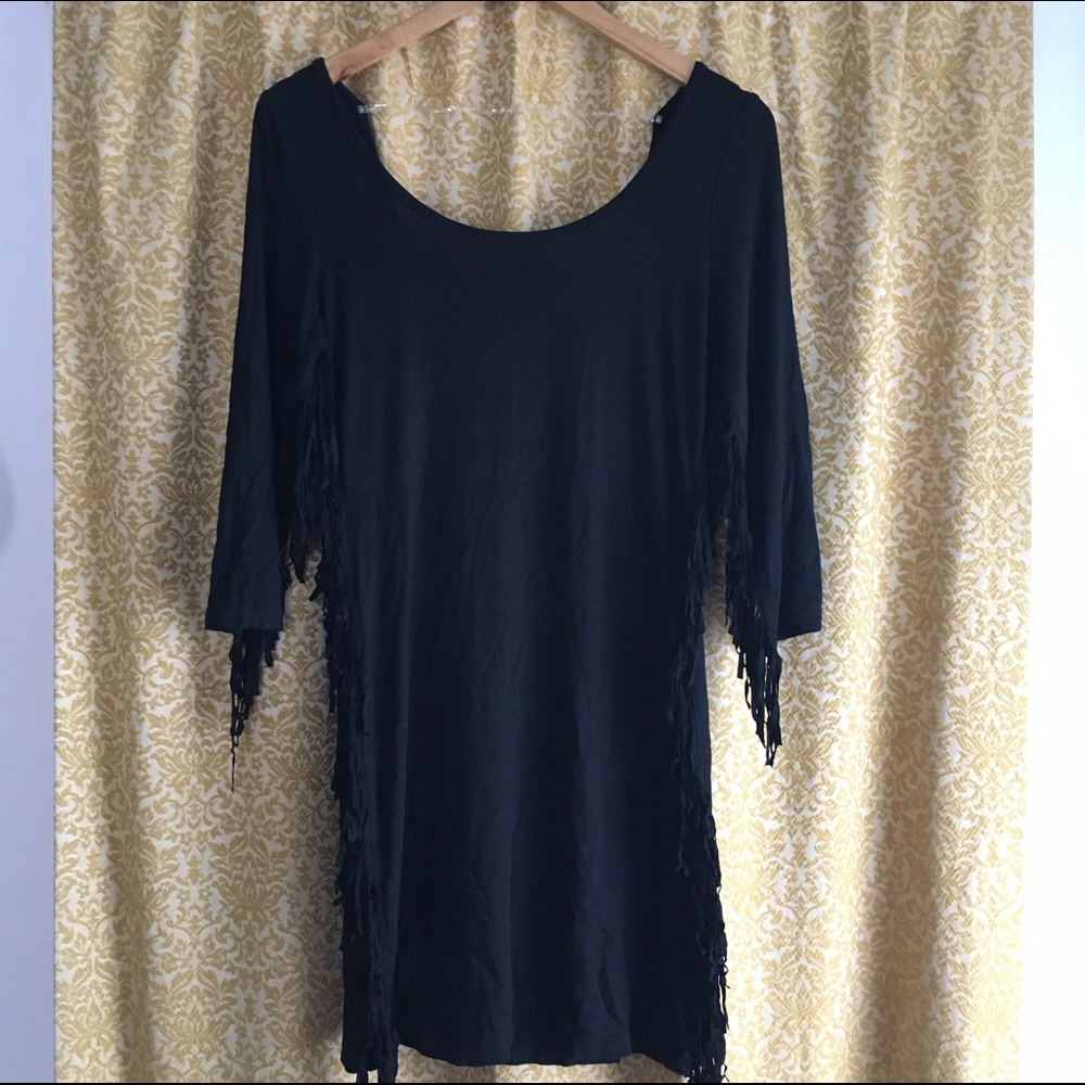 Better B. Soft Fringe Bodycon Black Mini Dress