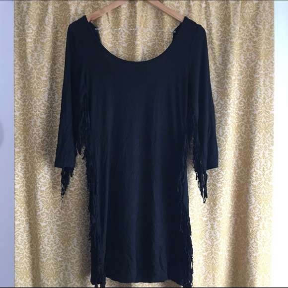 Better B. Soft Fringe Bodycon Black Mini Dress - Picture 1 of 7