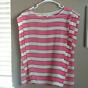 Pink, black and white sheer top