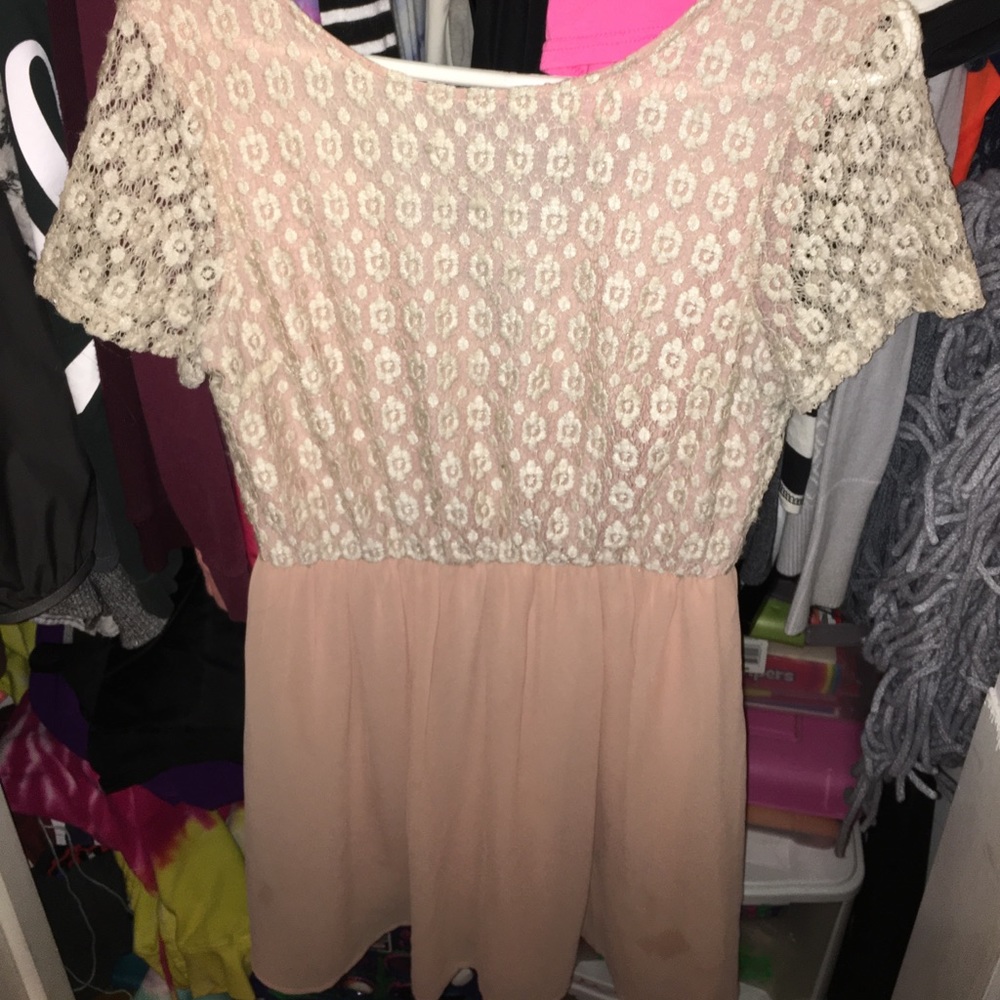 peach and cream forever 21 lace and shear dress