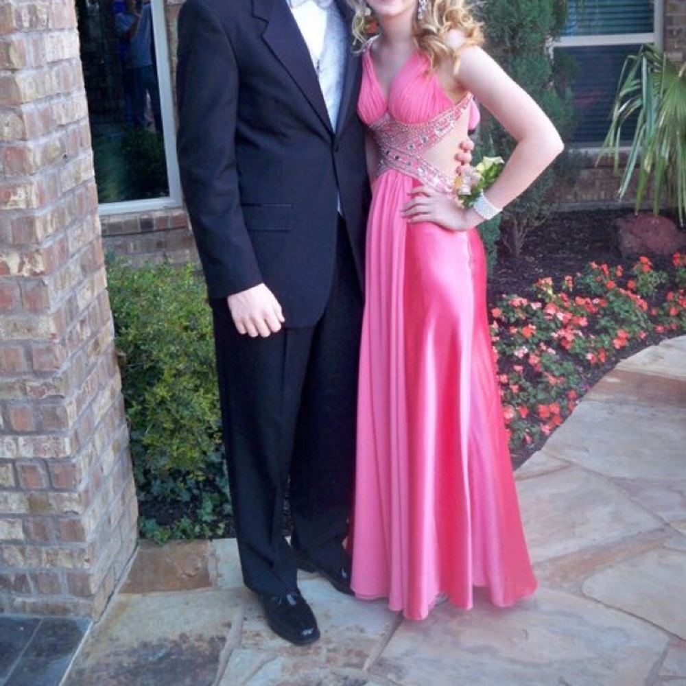 Coral Open Back Beaded Prom Dress