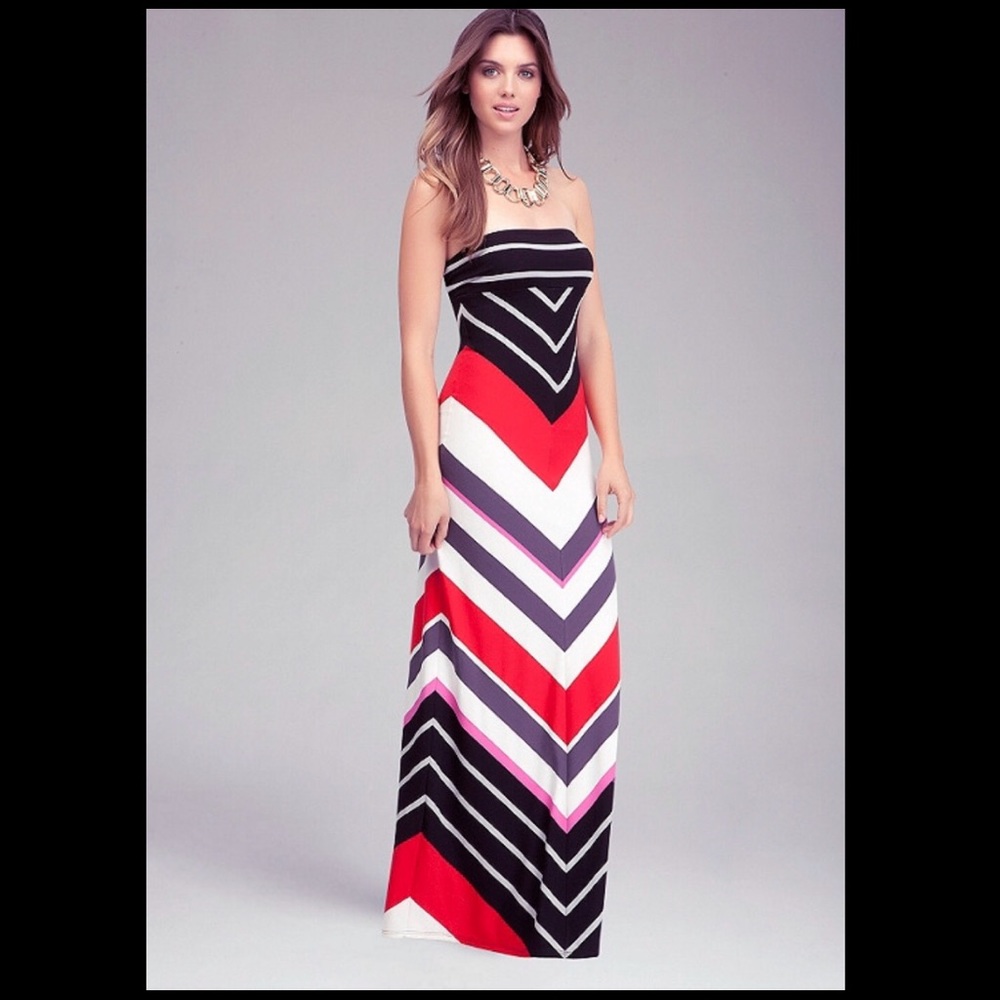 Gorgeous Bebe red white black strapless maxi dress