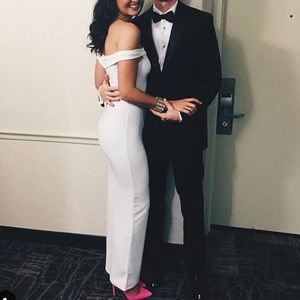 white off the shoulder formal gown