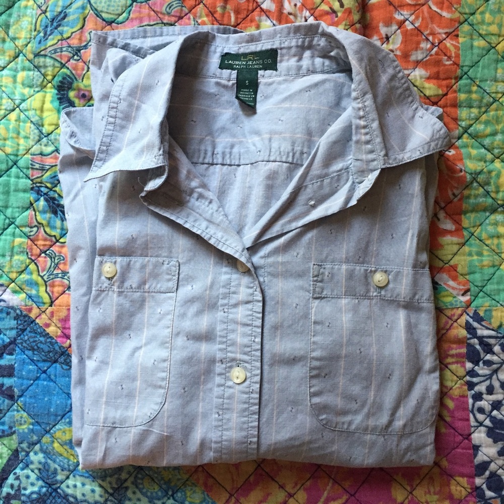 Ralph Lauren pale blue & striped button down sz S