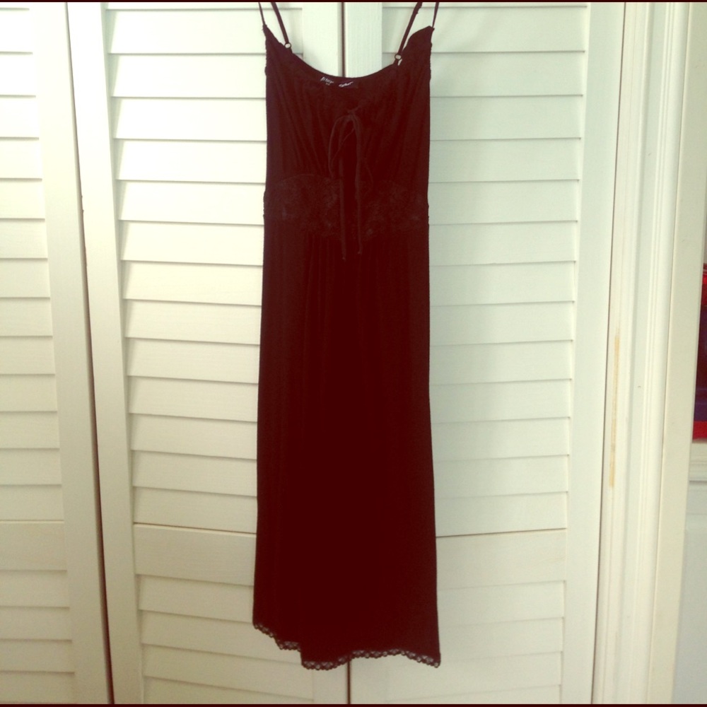 Black dress with lace detail and silk front tie