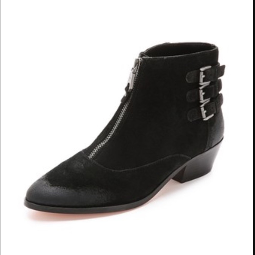 {Rebecca Minkoff} Black Suede Alex Buckle Booties