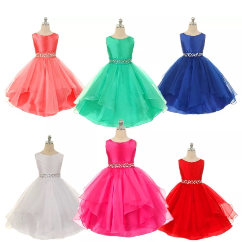 Girls Crystals Waist Taffeta Party wear Dresses