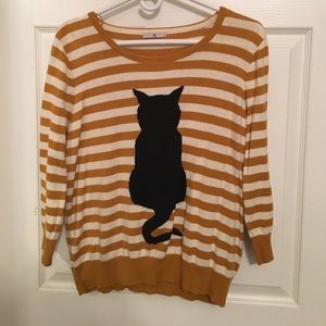 Half sleeve striped cat sweater