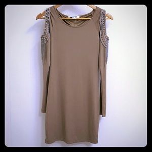 Forever 21 Tan Open Shoulder Mini Dress