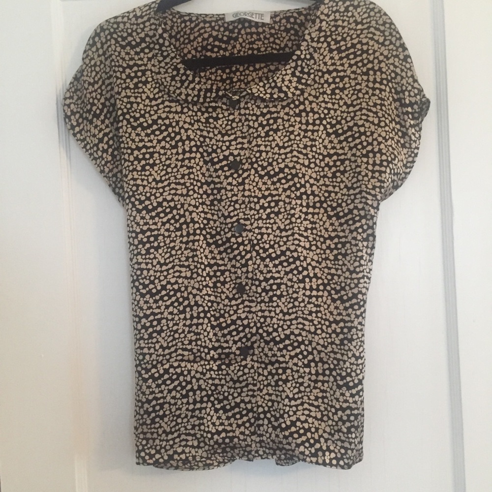 Black and white silk blouse