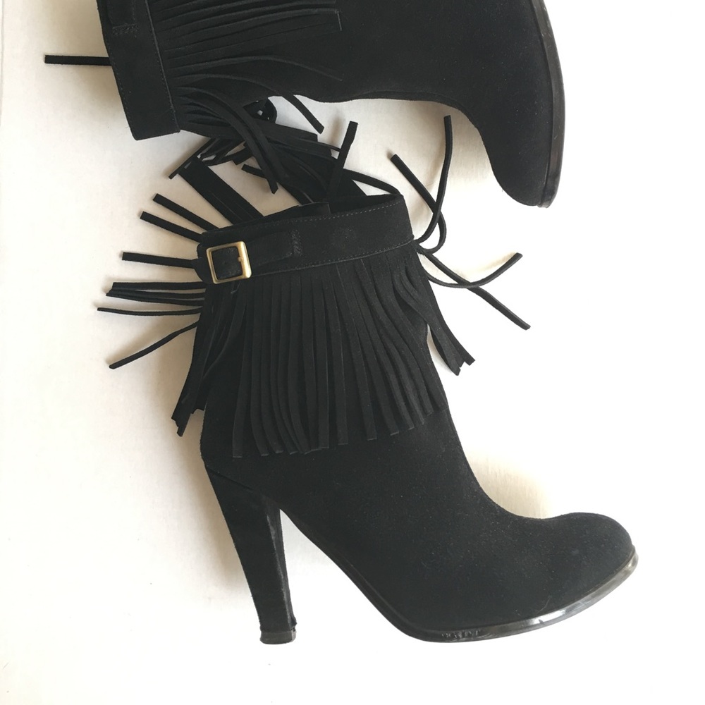 Colin Stuart Black Suede Fringe Ankle Boots