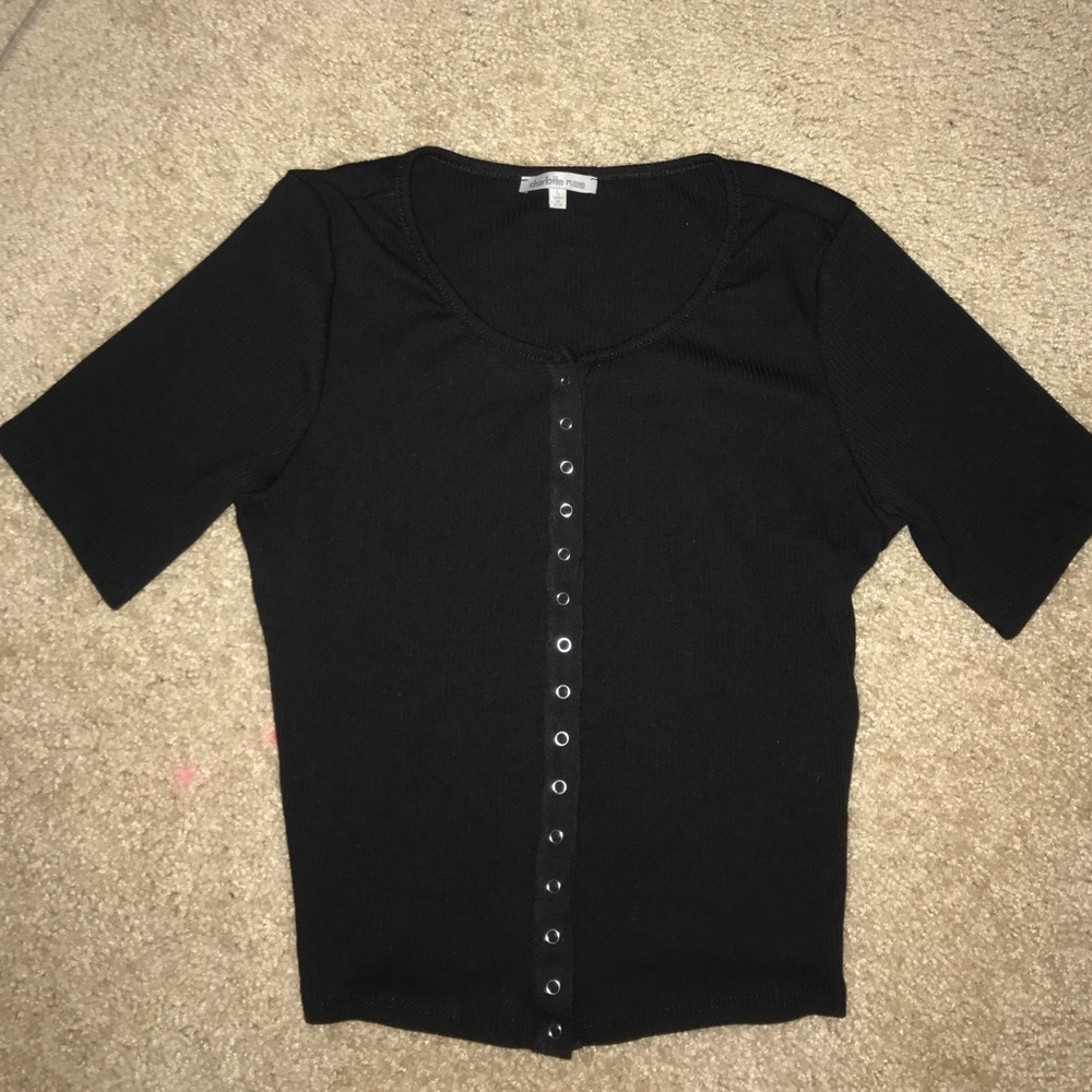 Charlotte Russe Black Button Up Crop Top