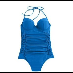 🏖 Blue D-cup Ruched Underwire One-piece Swimsuit