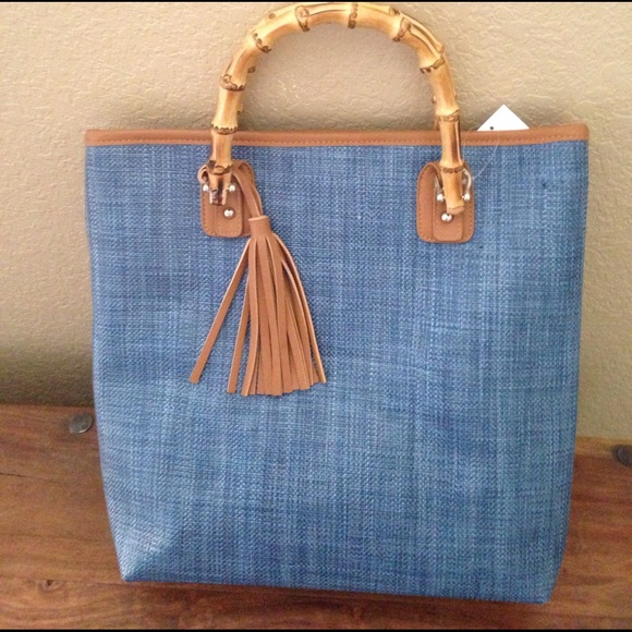 Handbags - LARGE TOTE BAG WITH BAMBOO HANDLES. NWT