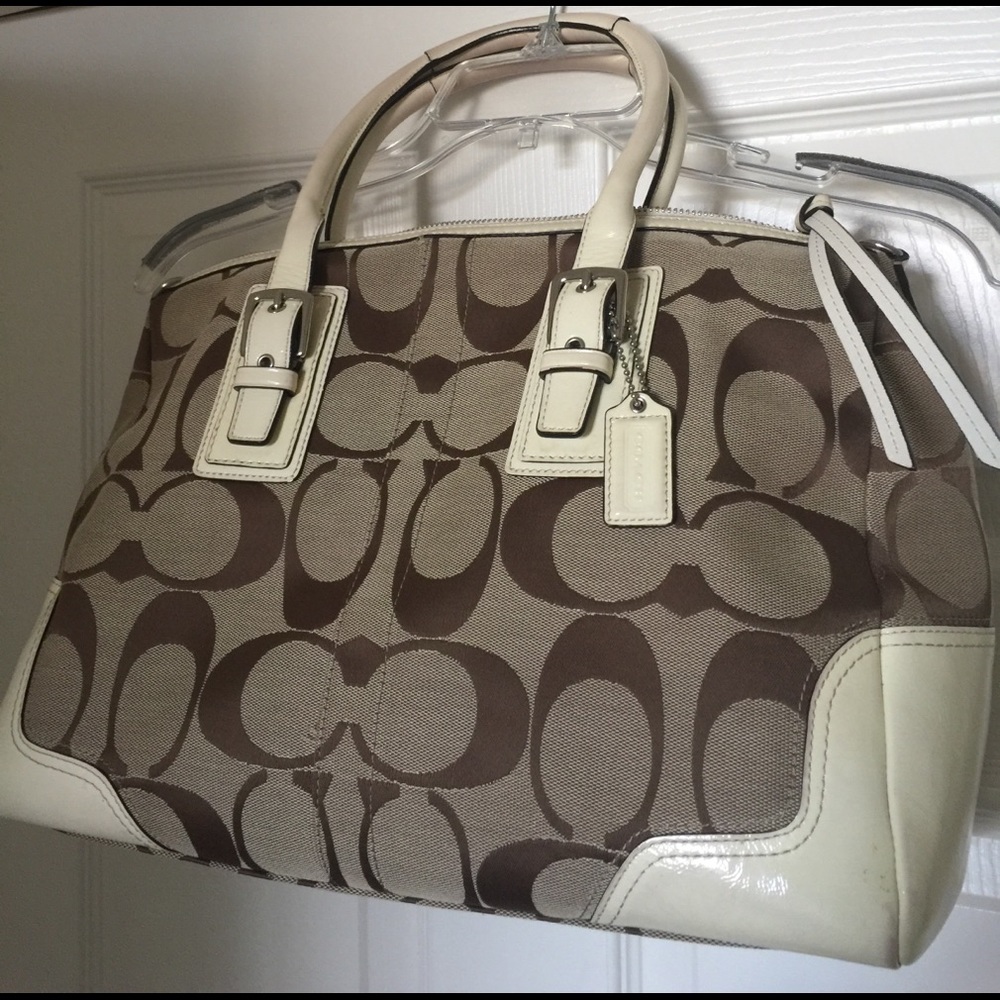 Coach Large Logo Canvas & Patent Leather Satchel