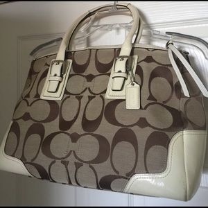 Coach Large Logo Canvas & Patent Leather Satchel
