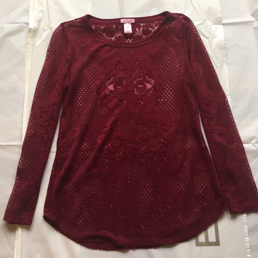 Cache Burgundy see-through top