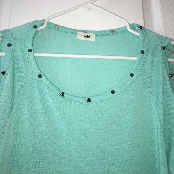 Teal Open Shoulder Top - Picture 2 of 2