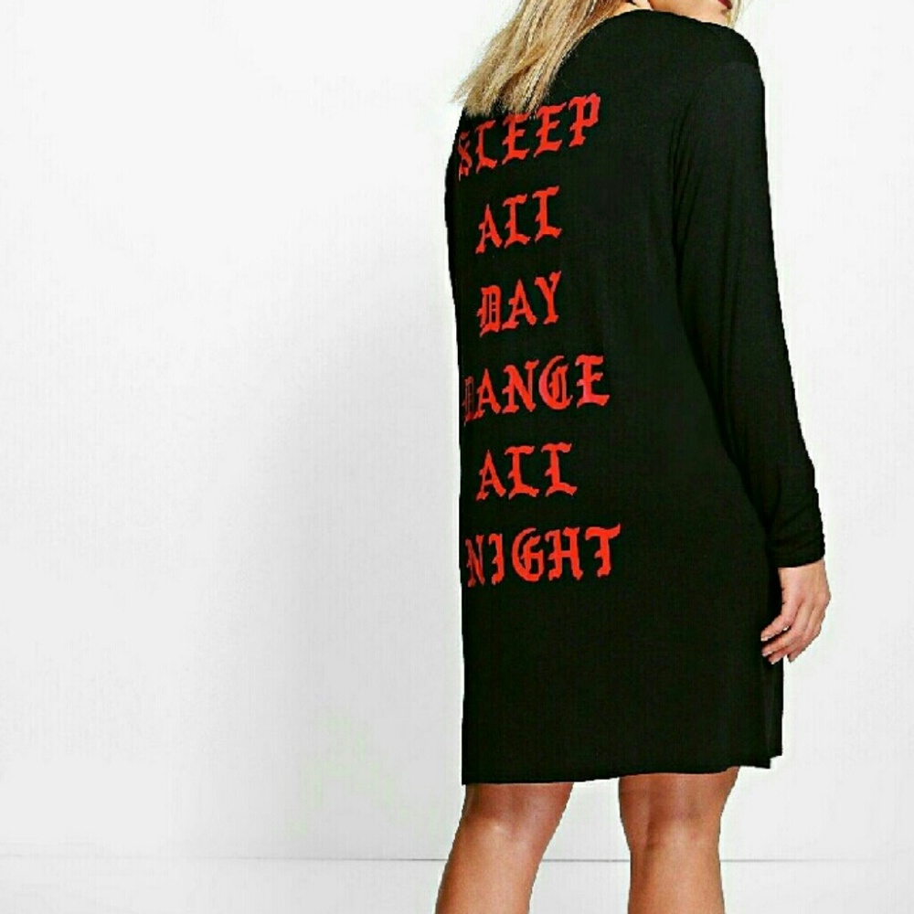 Boohoo Plus Bethany Printed Back Tshirt Dress