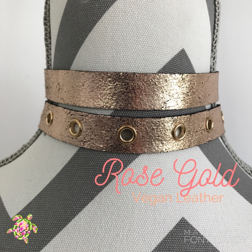 Set of 2 Rose Gold Vegan Leather Chokers