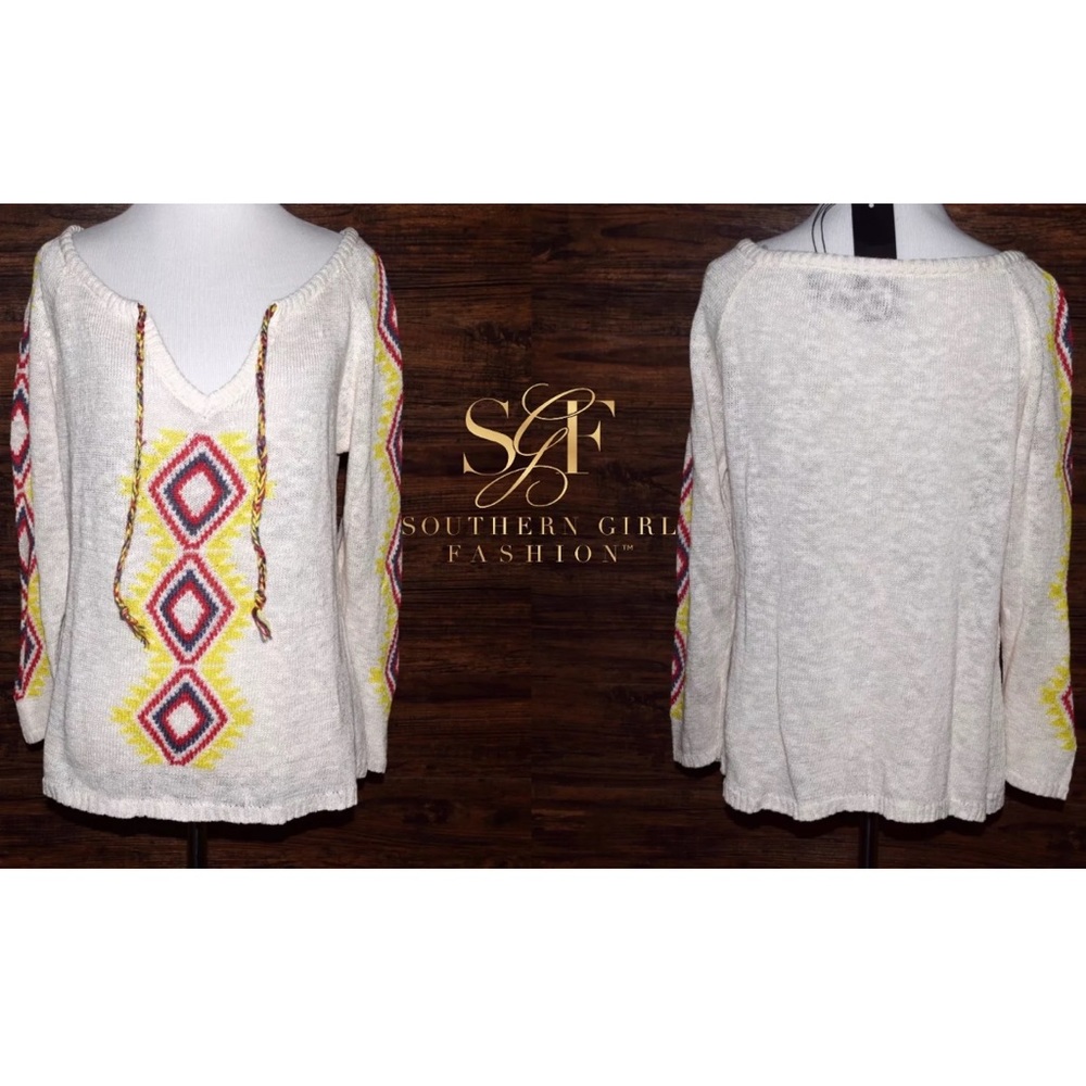 PATTERNED SWEATER Oversized Bohemian Layering Top - Picture 4 of 6