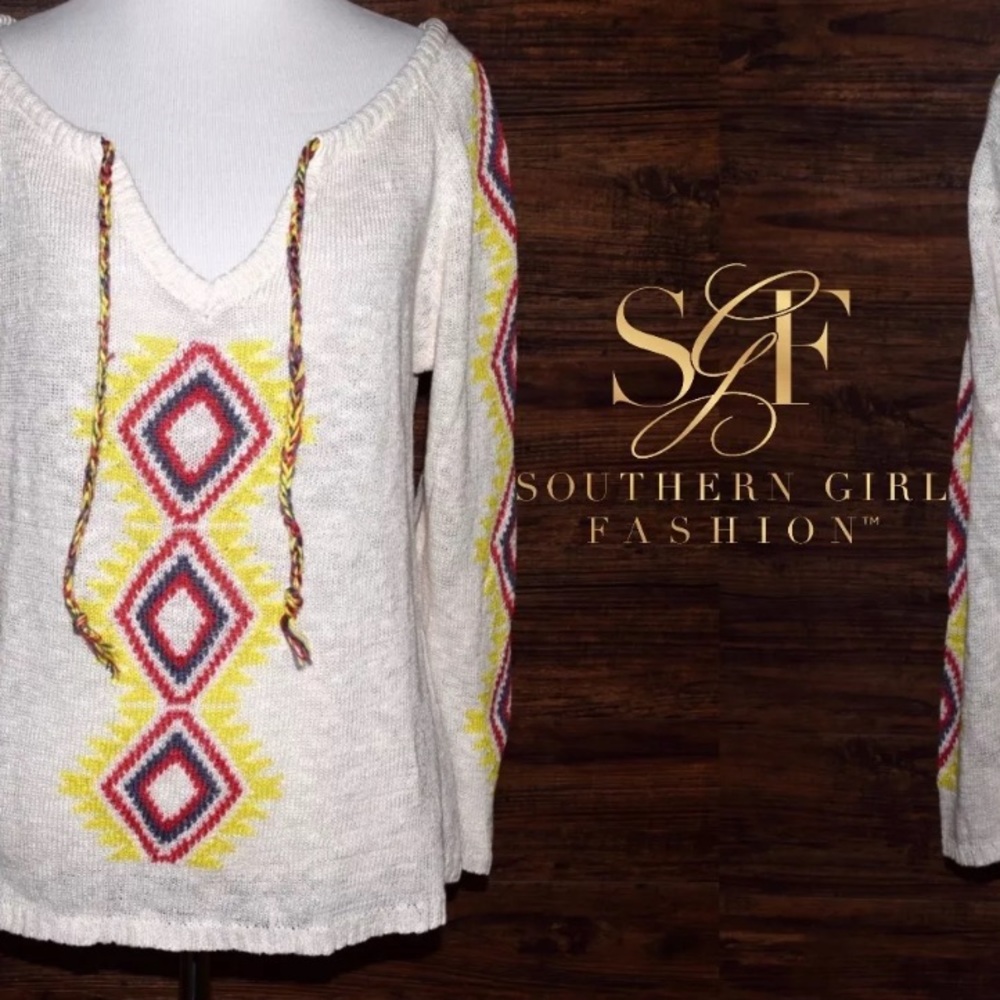PATTERNED SWEATER Oversized Bohemian Layering Top - Picture 5 of 6