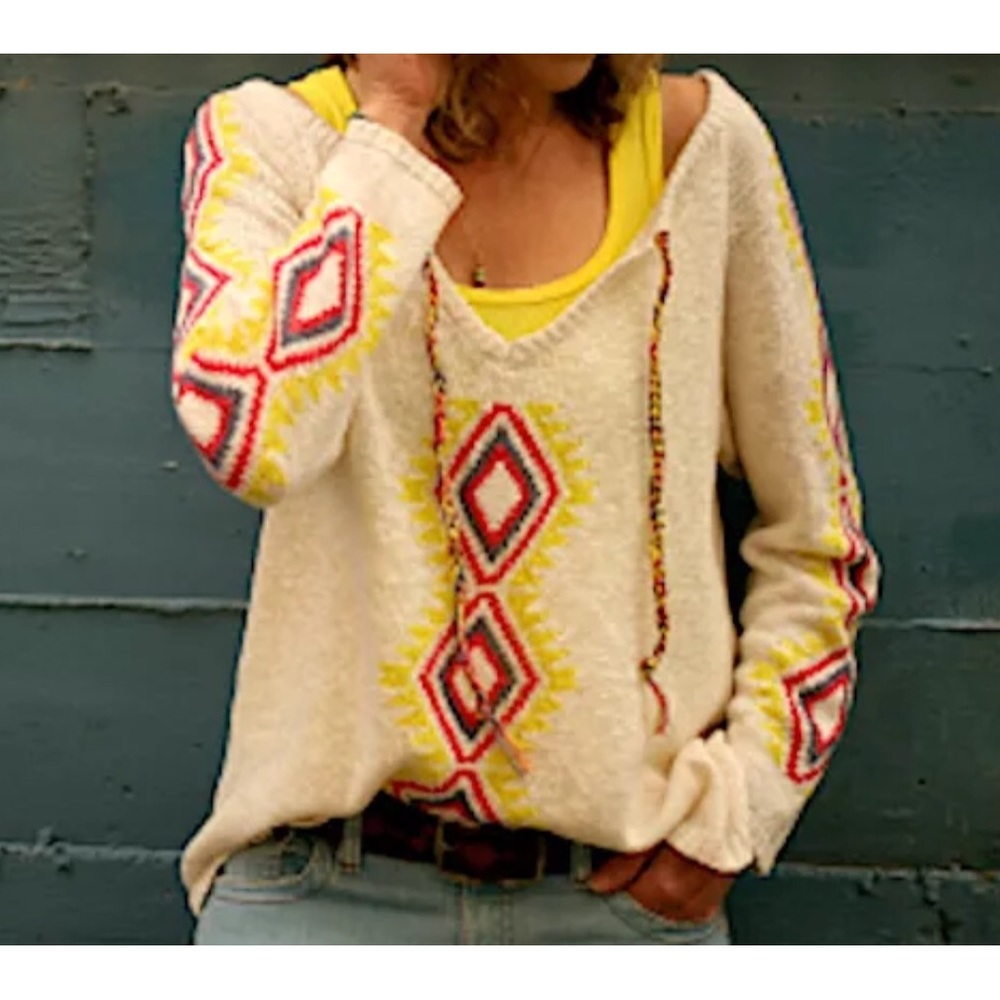 PATTERNED SWEATER Oversized Bohemian Layering Top - Picture 2 of 6
