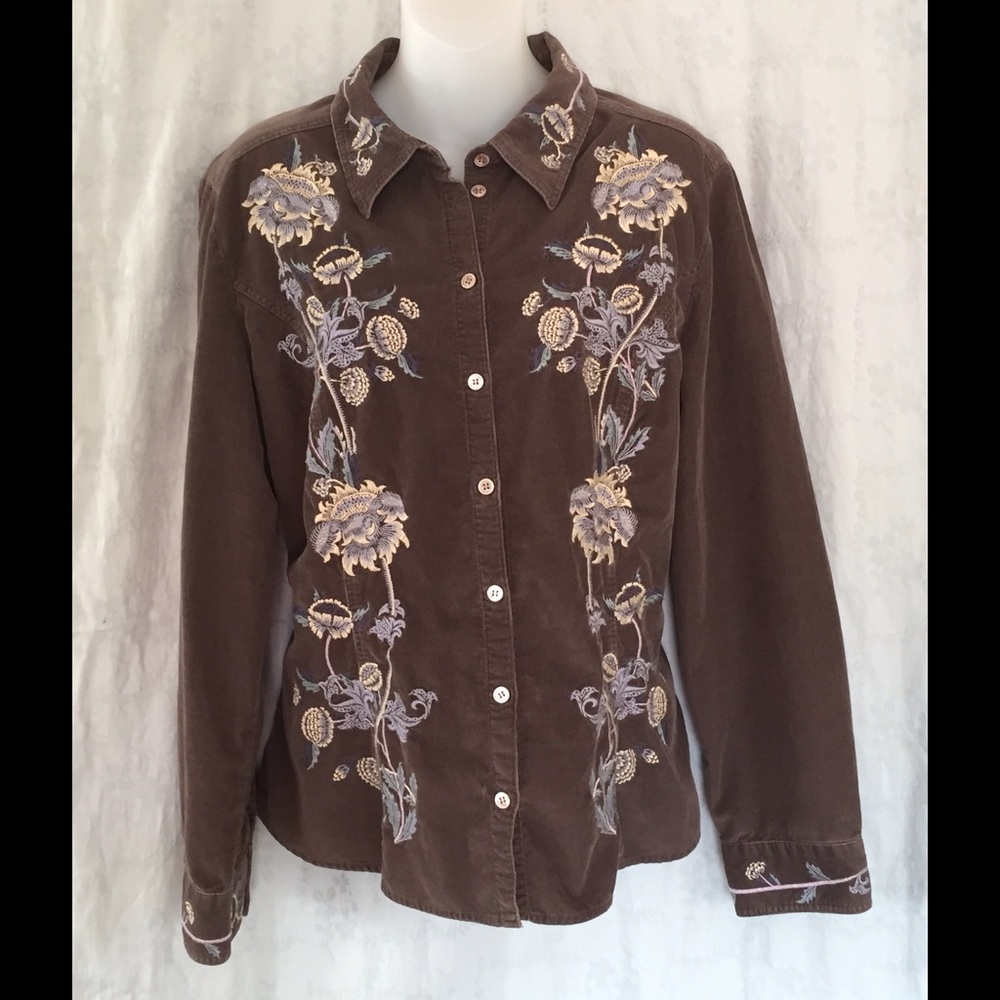 J. Jill Corduroy Embroidered Blouse