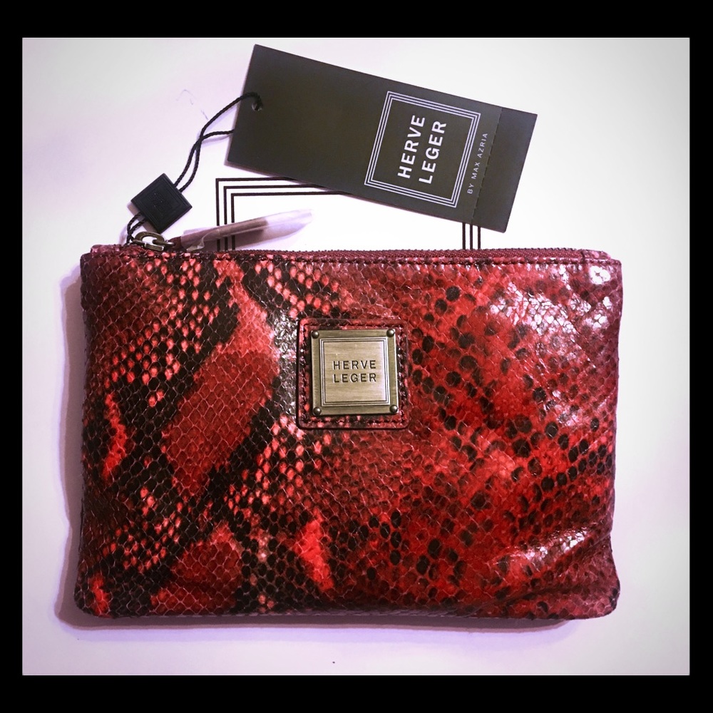 Herve Leger python-embossed make-up pouch