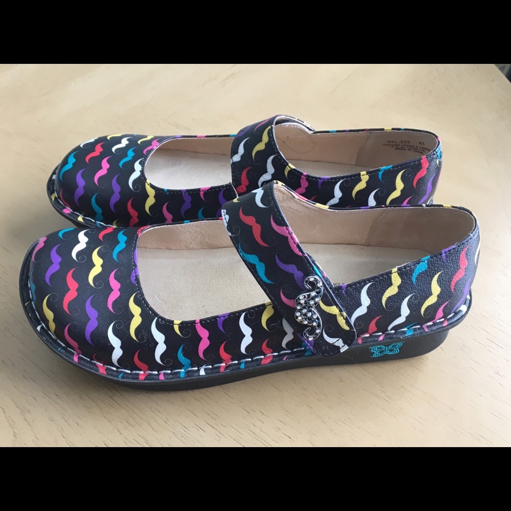 Alegria Multi-Color Mustache Nursing Clog Size 41