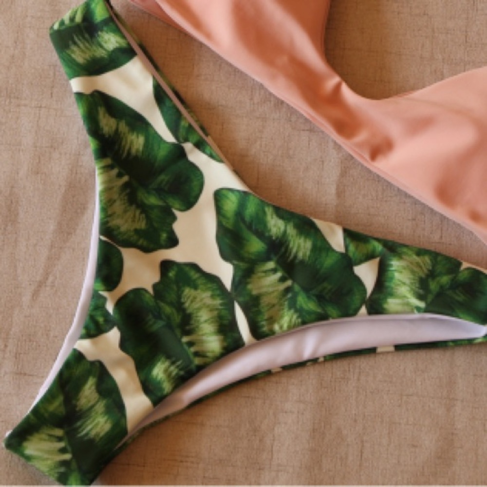 Palm leaf bikini thong bottoms