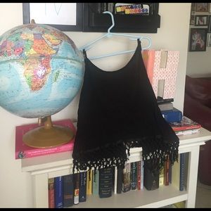 Black fringe spaghetti top