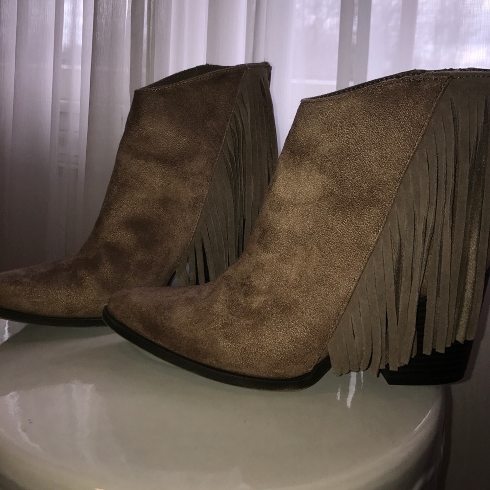 Suede fringe booties